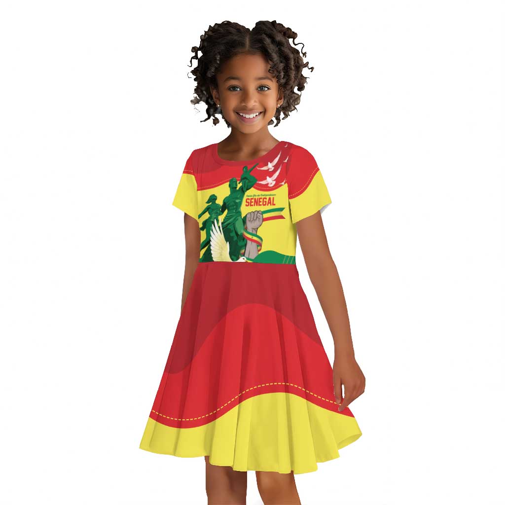 Personalized Senegal Independence Day Kid Short Sleeve Dress African Renaissance Monument