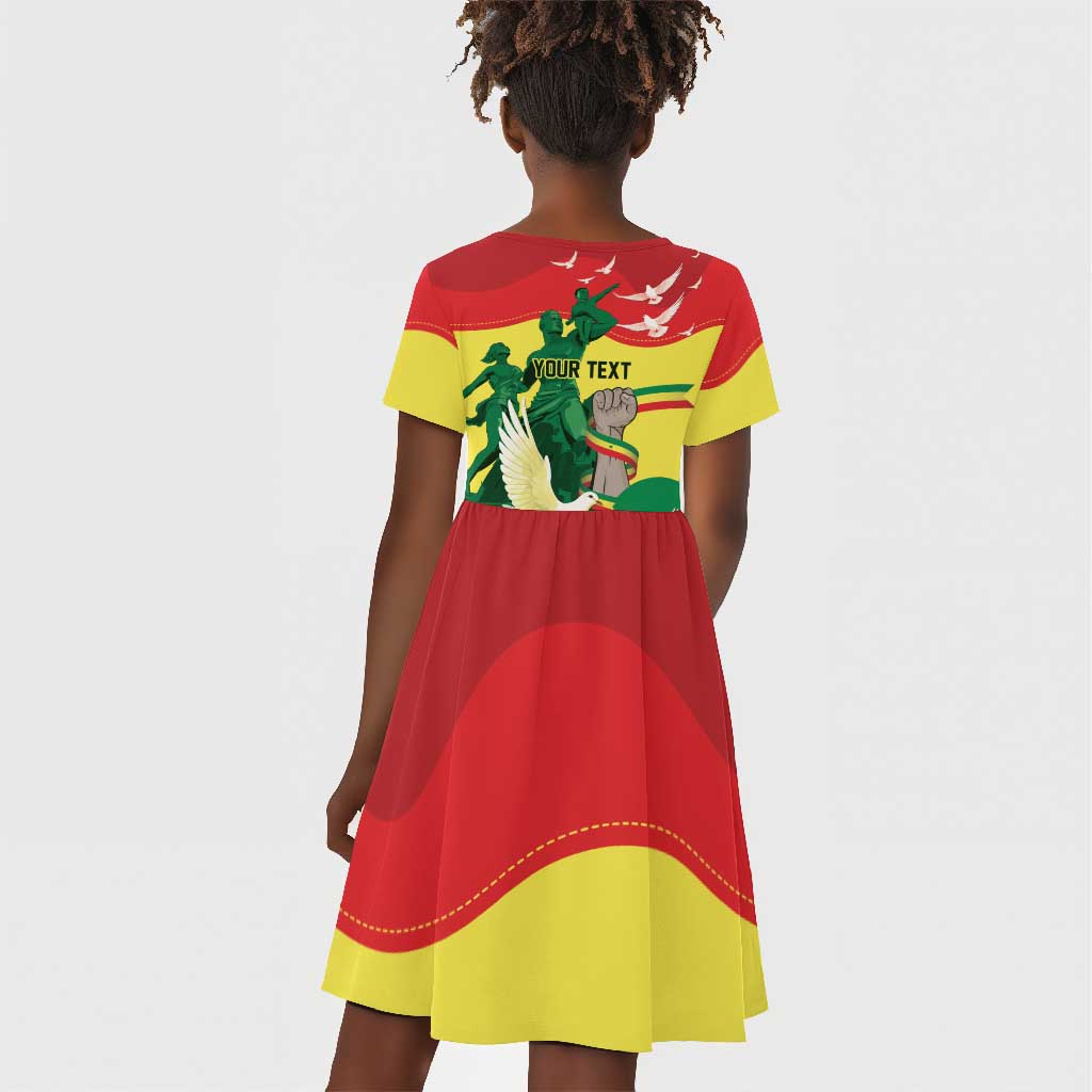 Personalized Senegal Independence Day Kid Short Sleeve Dress African Renaissance Monument