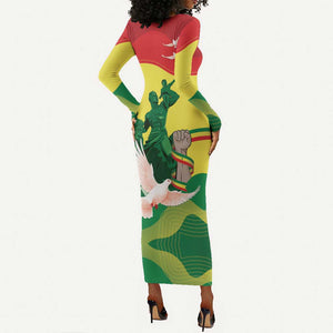 Personalized Senegal Independence Day Long Sleeve Bodycon Dress African Renaissance Monument