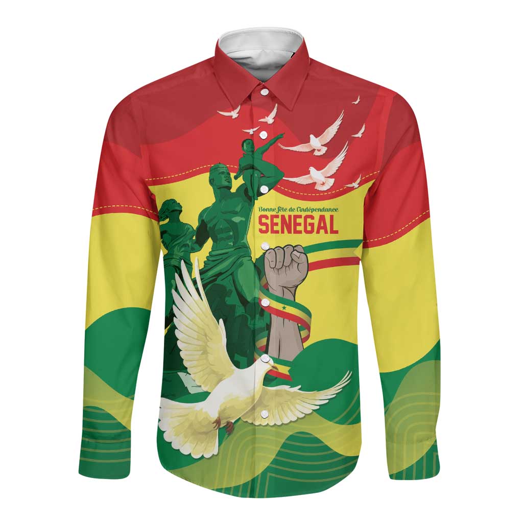 Personalized Senegal Independence Day Long Sleeve Button Shirt African Renaissance Monument