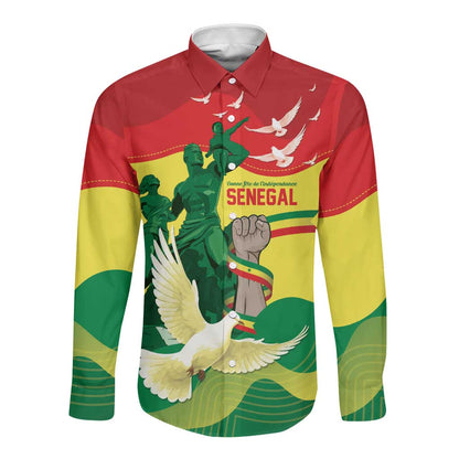 Personalized Senegal Independence Day Long Sleeve Button Shirt African Renaissance Monument