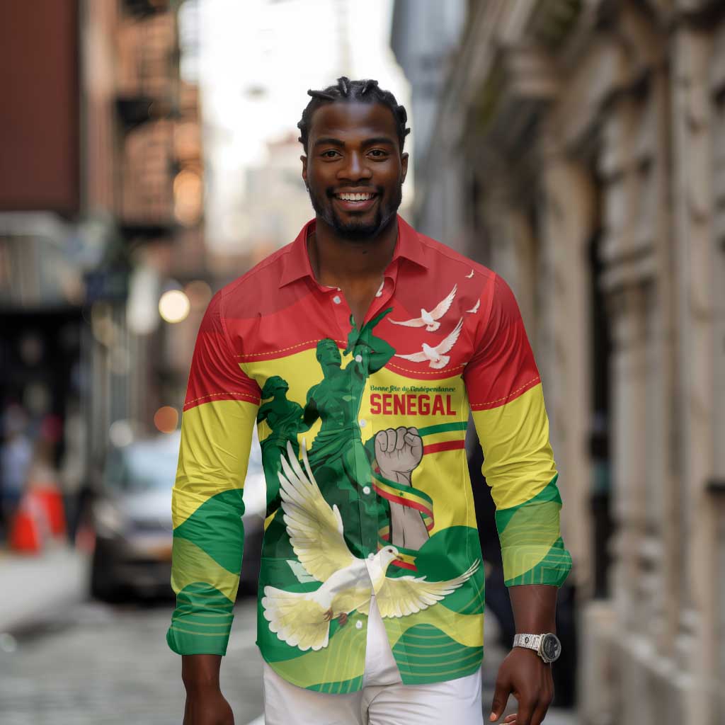 Personalized Senegal Independence Day Long Sleeve Button Shirt African Renaissance Monument