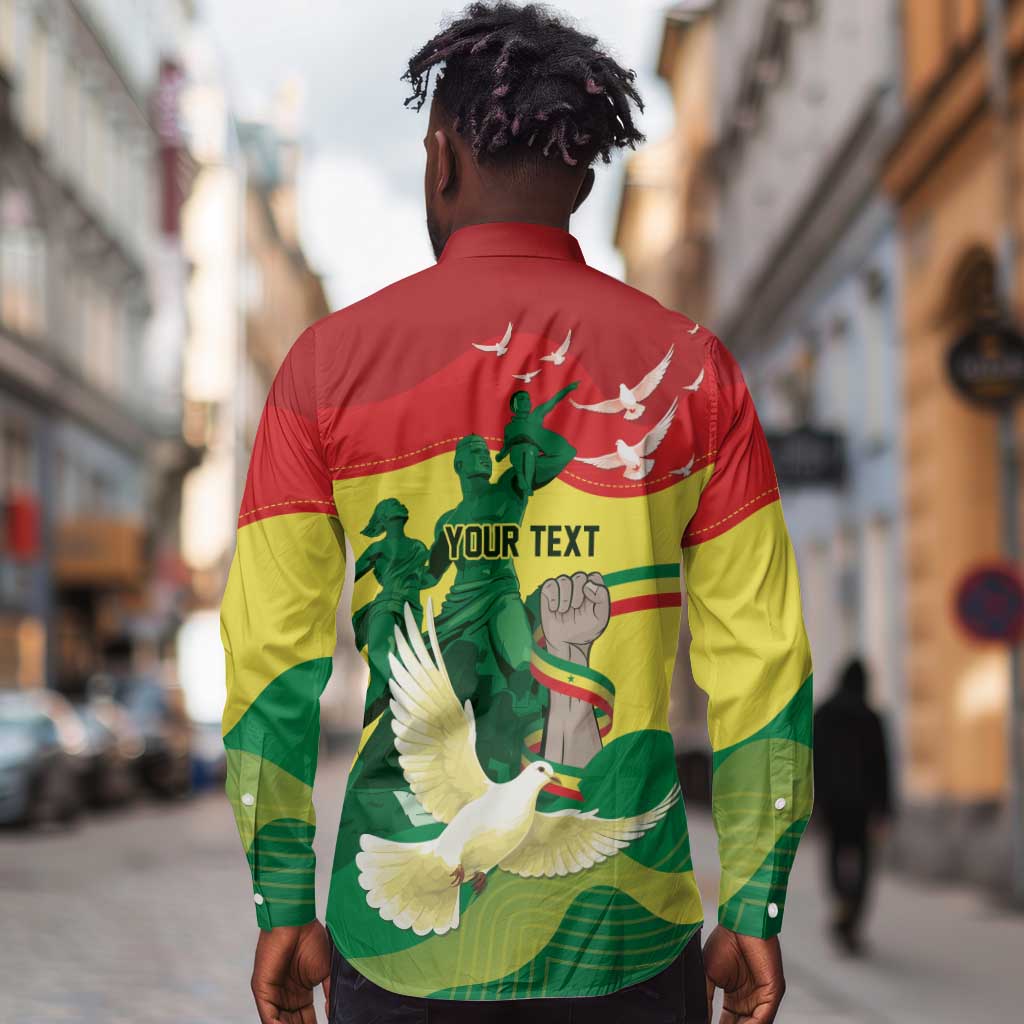 Personalized Senegal Independence Day Long Sleeve Button Shirt African Renaissance Monument
