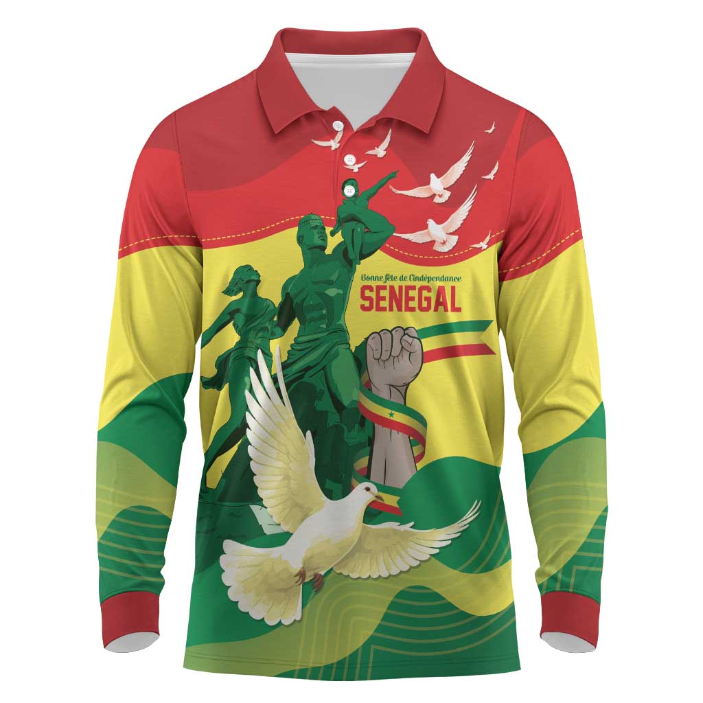Personalized Senegal Independence Day Long Sleeve Polo Shirt African Renaissance Monument