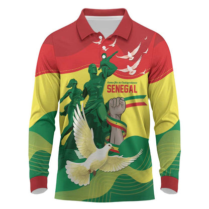 Personalized Senegal Independence Day Long Sleeve Polo Shirt African Renaissance Monument