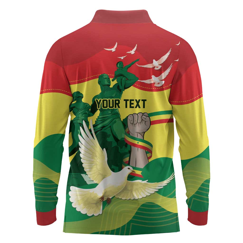 Personalized Senegal Independence Day Long Sleeve Polo Shirt African Renaissance Monument