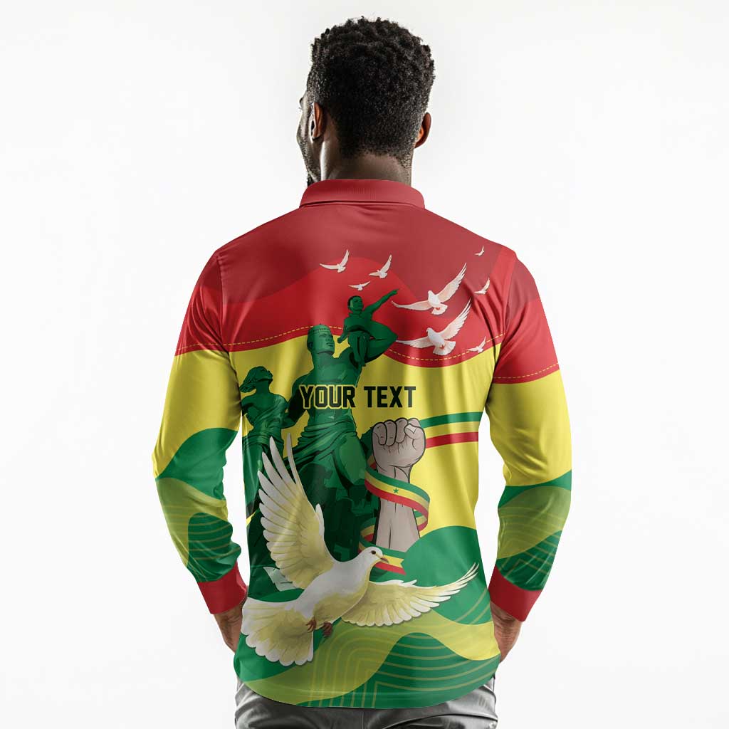 Personalized Senegal Independence Day Long Sleeve Polo Shirt African Renaissance Monument