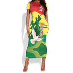 Personalized Senegal Independence Day Short Sleeve Bodycon Dress African Renaissance Monument