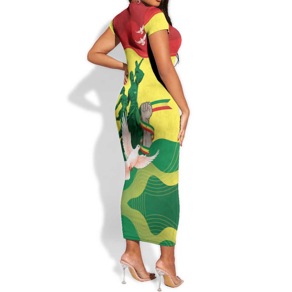 Personalized Senegal Independence Day Short Sleeve Bodycon Dress African Renaissance Monument