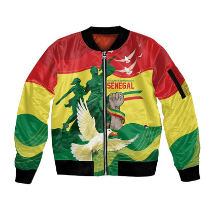 Personalized Senegal Independence Day Sleeve Zip Bomber Jacket African Renaissance Monument