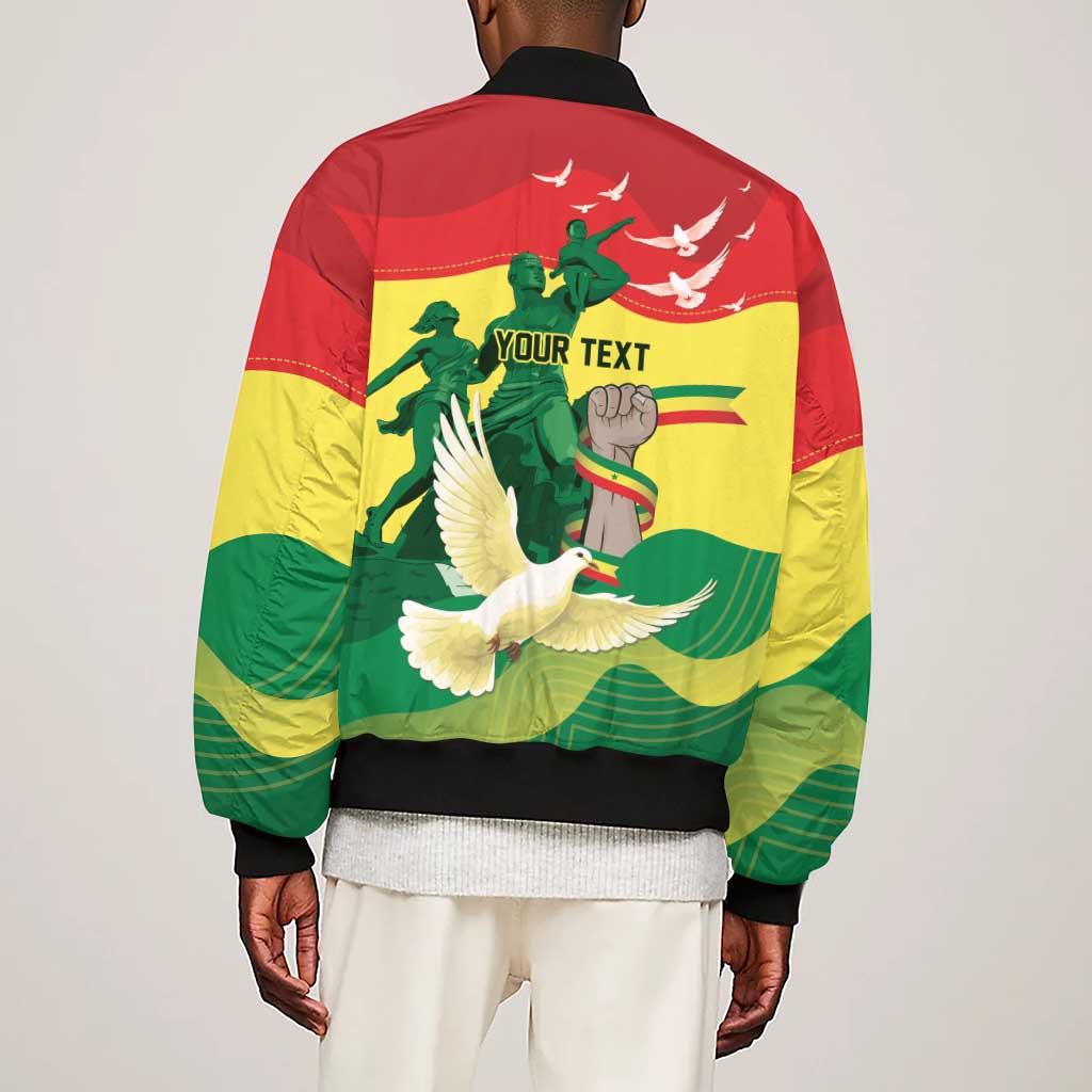 Personalized Senegal Independence Day Sleeve Zip Bomber Jacket African Renaissance Monument