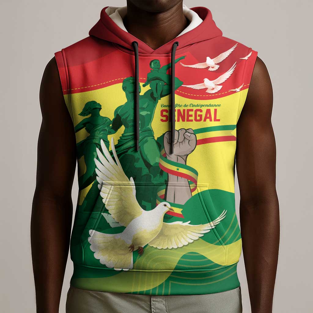Personalized Senegal Independence Day Sleeveless Hoodie African Renaissance Monument