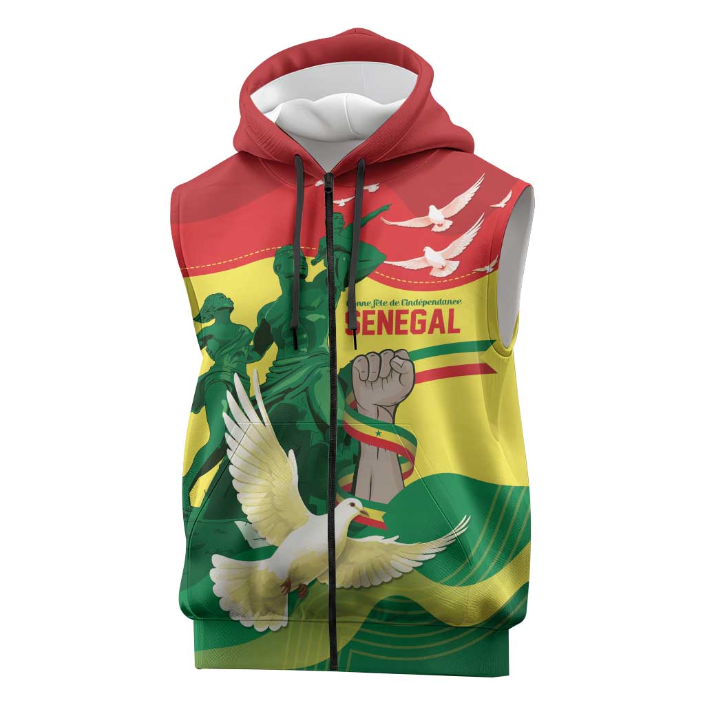 Personalized Senegal Independence Day Sleeveless Zip Hoodie African Renaissance Monument