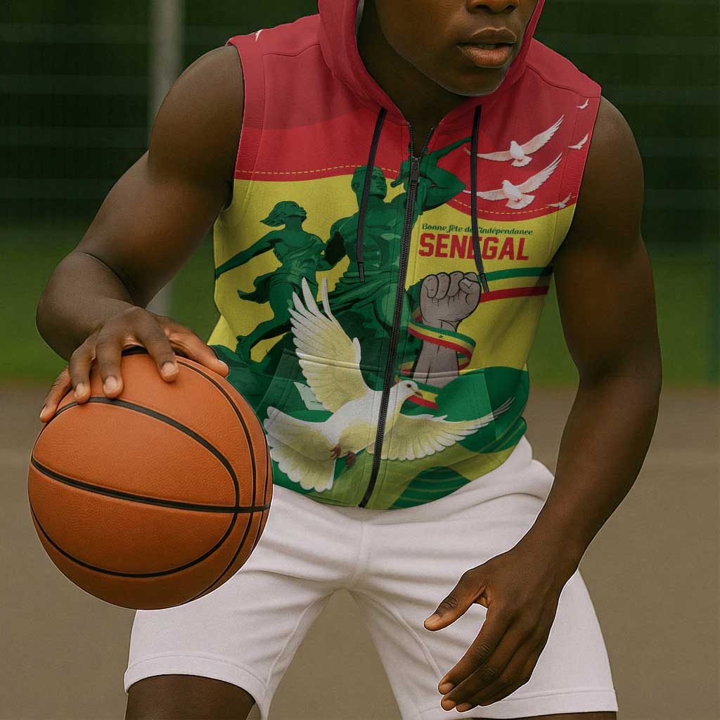 Personalized Senegal Independence Day Sleeveless Zip Hoodie African Renaissance Monument
