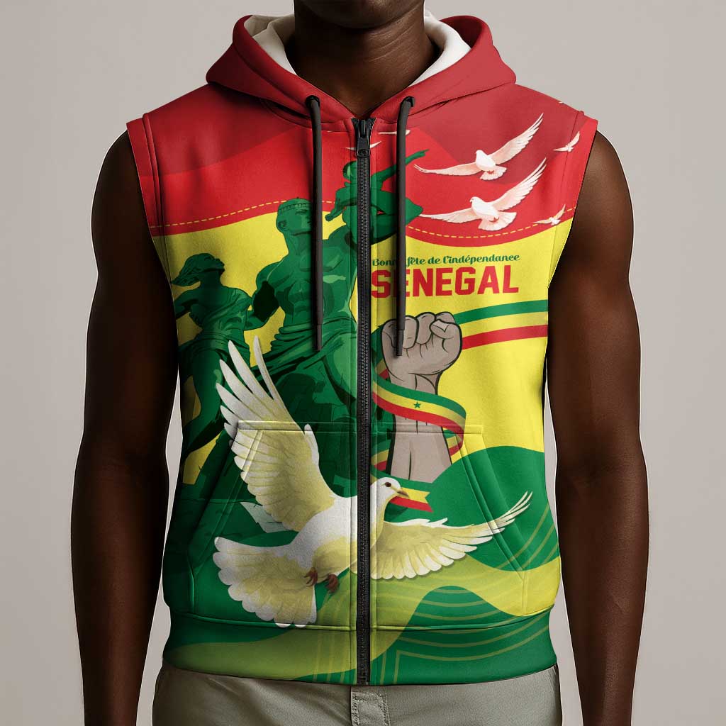 Personalized Senegal Independence Day Sleeveless Zip Hoodie African Renaissance Monument