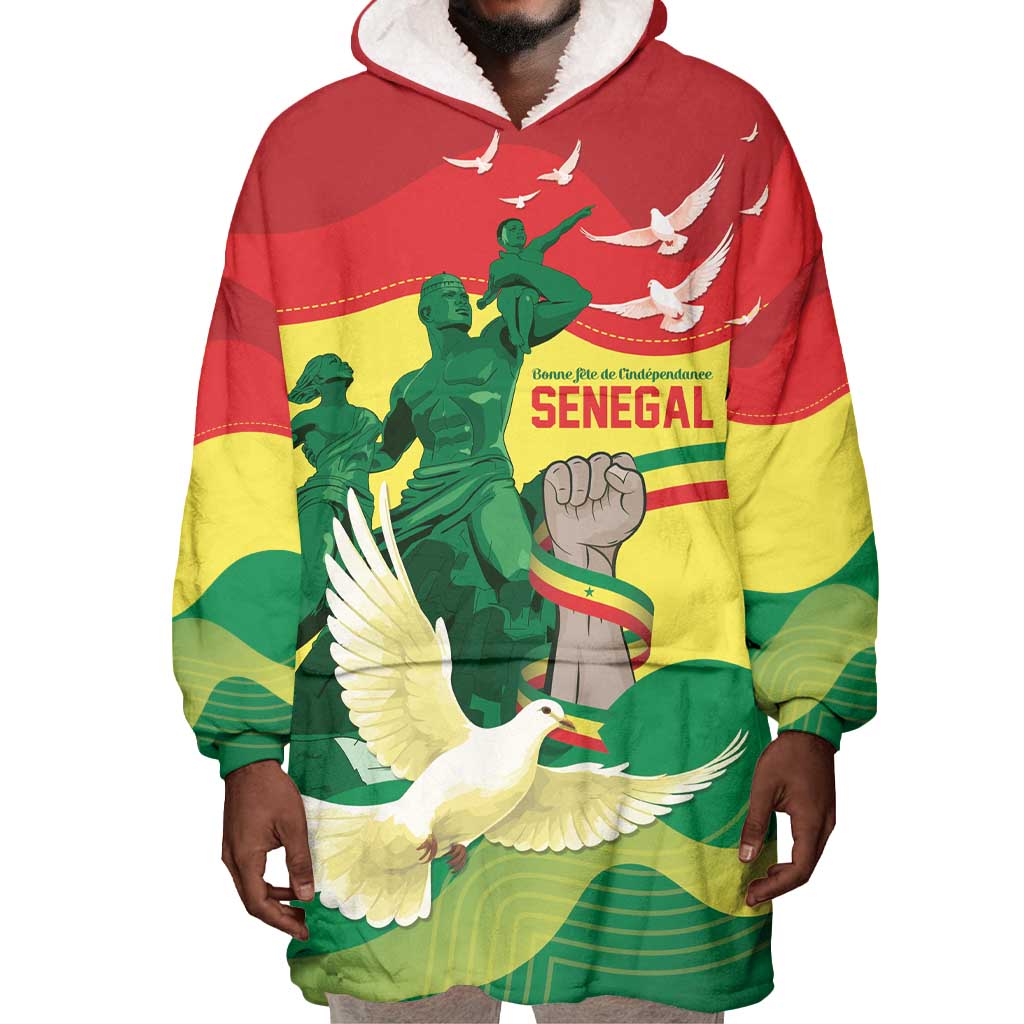 Personalized Senegal Independence Day Wearable Blanket Hoodie African Renaissance Monument