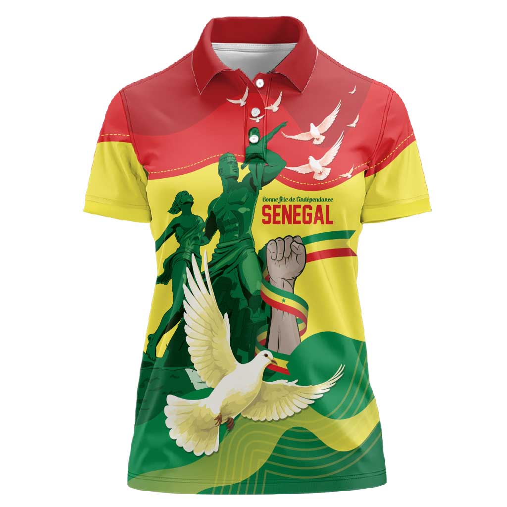 Personalized Senegal Independence Day Women Polo Shirt African Renaissance Monument