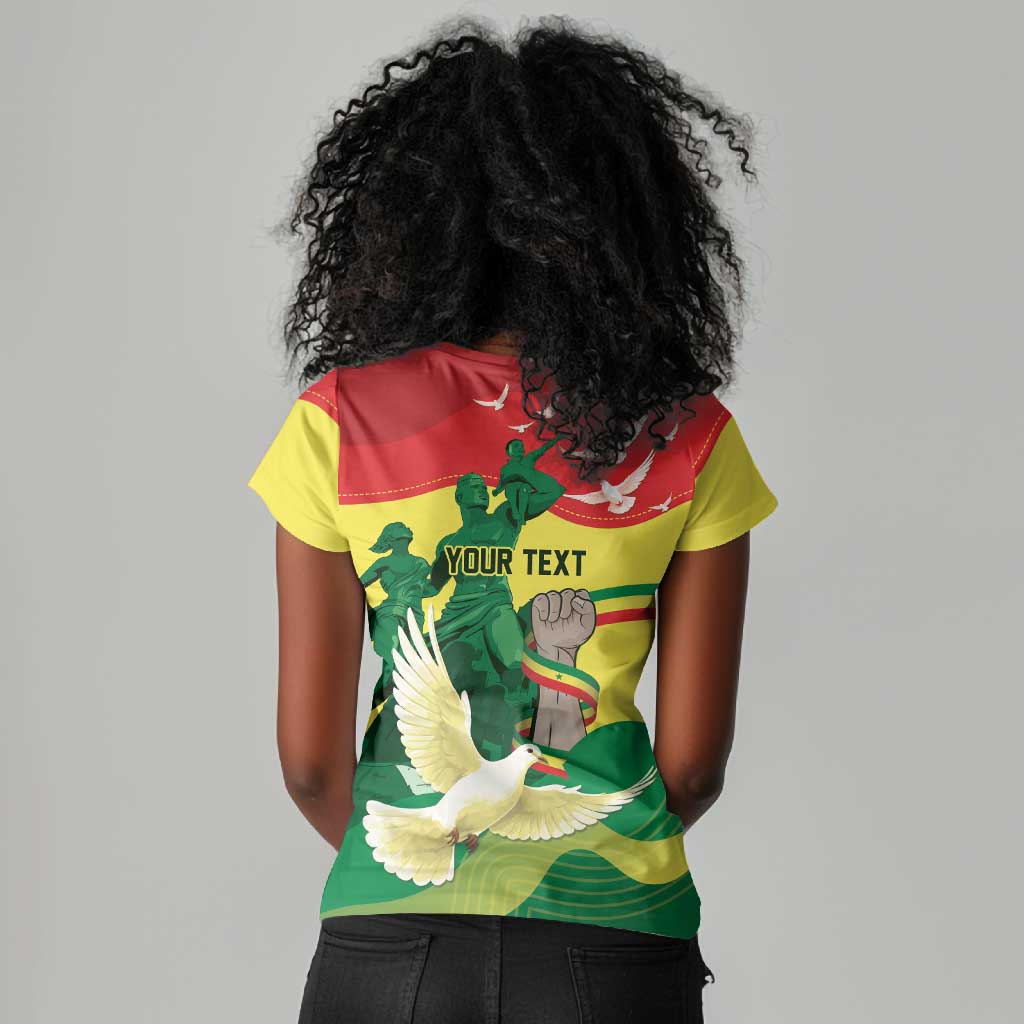 Personalized Senegal Independence Day Women V-Neck T-Shirt African Renaissance Monument