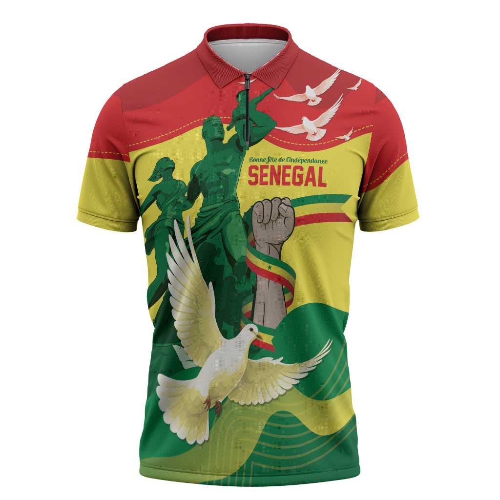 Personalized Senegal Independence Day Zipper Polo Shirt African Renaissance Monument