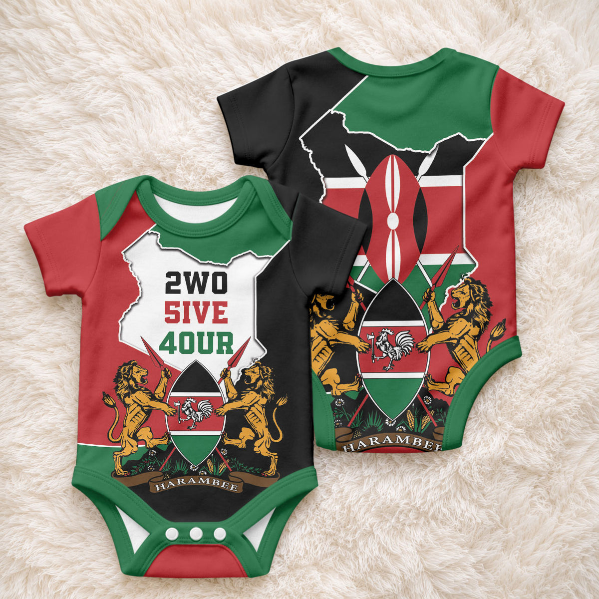 Kenya 254 Baby Onesie Kenyan Flag Map Double Lion Shield
