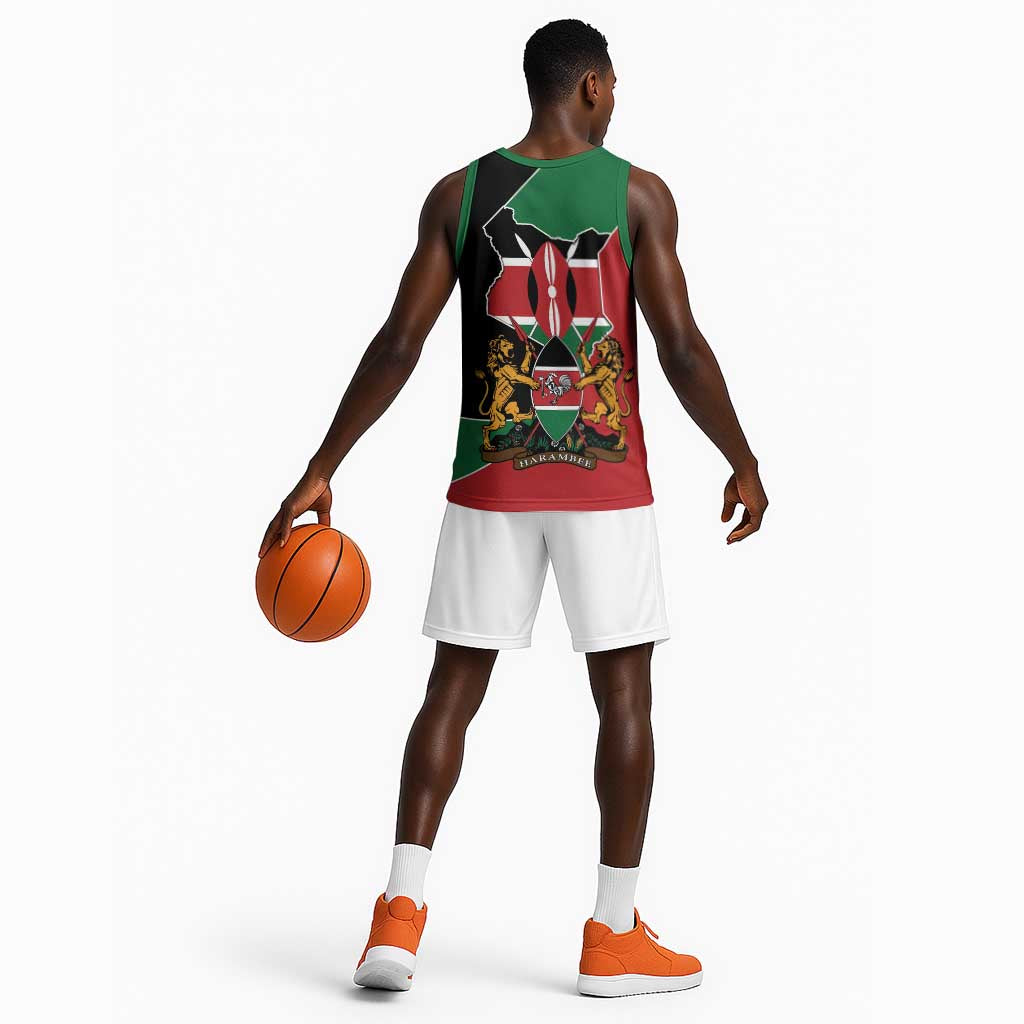 Kenya 254 Basketball Jersey Kenyan Flag Map Double Lion Shield LT9