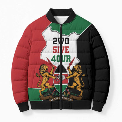 Kenya 254 Bomber Puffer Jacket Kenyan Flag Map Double Lion Shield