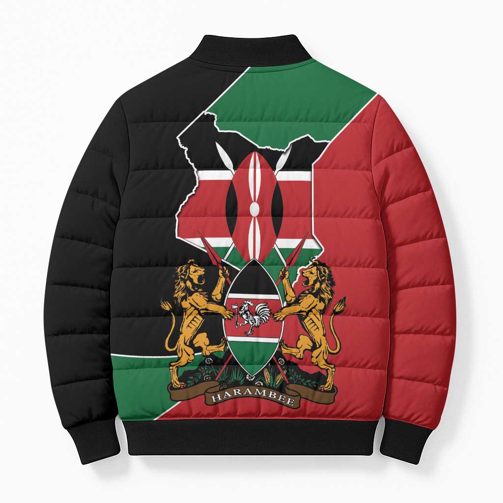 Kenya 254 Bomber Puffer Jacket Kenyan Flag Map Double Lion Shield