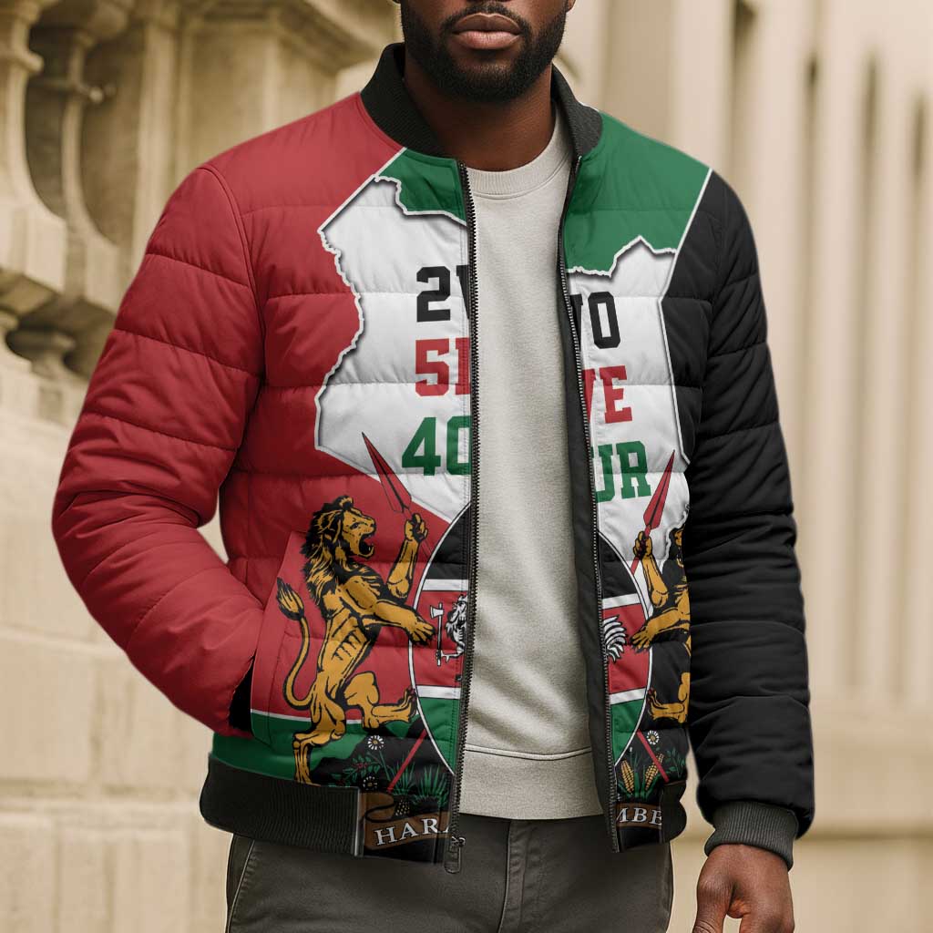 Kenya 254 Bomber Puffer Jacket Kenyan Flag Map Double Lion Shield