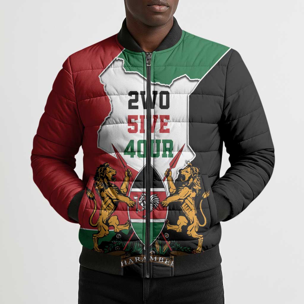 Kenya 254 Bomber Puffer Jacket Kenyan Flag Map Double Lion Shield