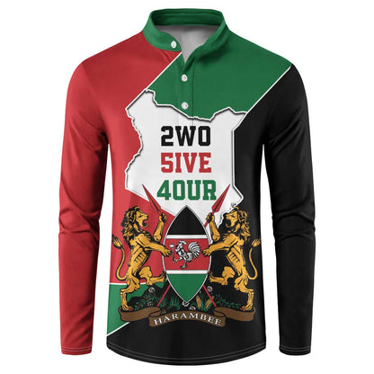 Kenya 254 Button Sweatshirt Kenyan Flag Map Double Lion Shield