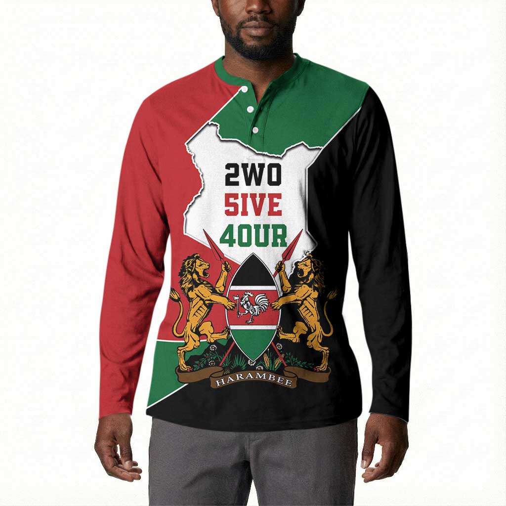 Kenya 254 Button Sweatshirt Kenyan Flag Map Double Lion Shield