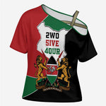 Kenya 254 Cross Shoulder Shirt Kenyan Flag Map Double Lion Shield