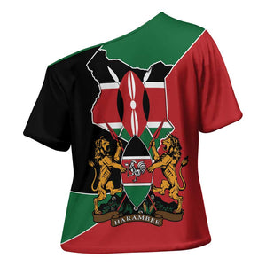 Kenya 254 Cross Shoulder Shirt Kenyan Flag Map Double Lion Shield