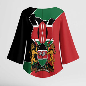 Kenya 254 Kimono Sleeve Blouse Kenyan Flag Map Double Lion Shield