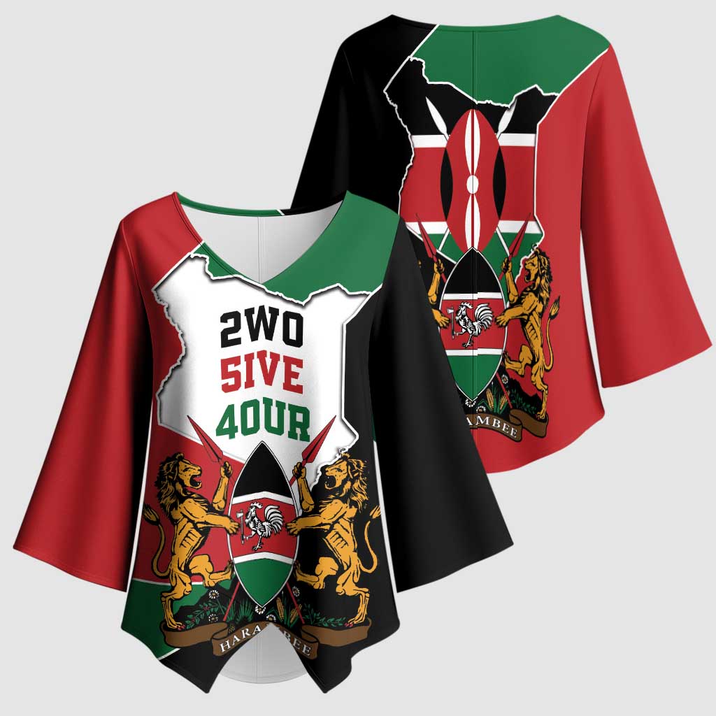 Kenya 254 Kimono Sleeve Blouse Kenyan Flag Map Double Lion Shield