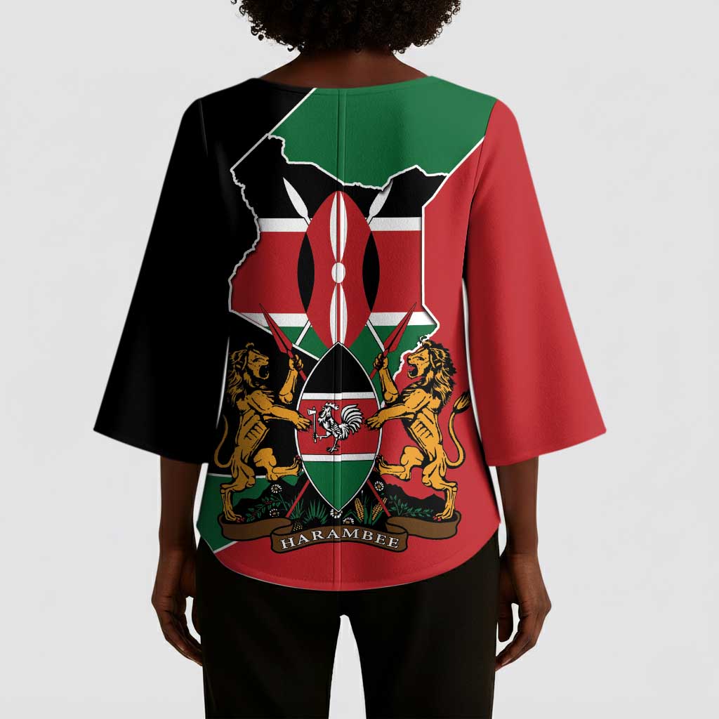 Kenya 254 Kimono Sleeve Blouse Kenyan Flag Map Double Lion Shield