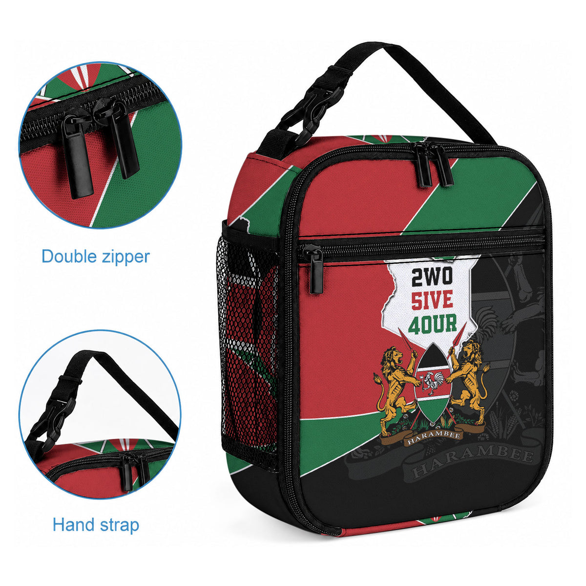 Kenya 254 Lunch Bag Kenyan Flag Map Double Lion Shield