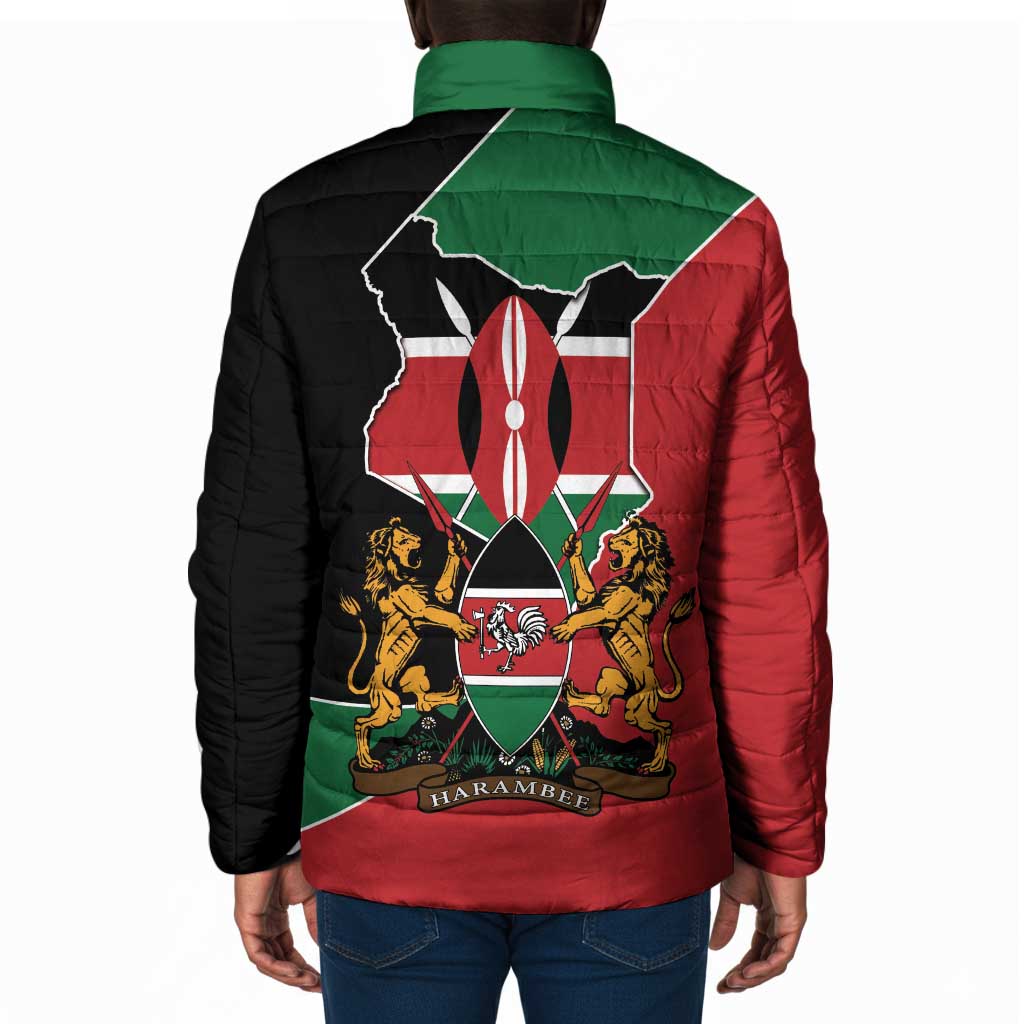 Kenya 254 Padded Jacket Kenyan Flag Map Double Lion Shield
