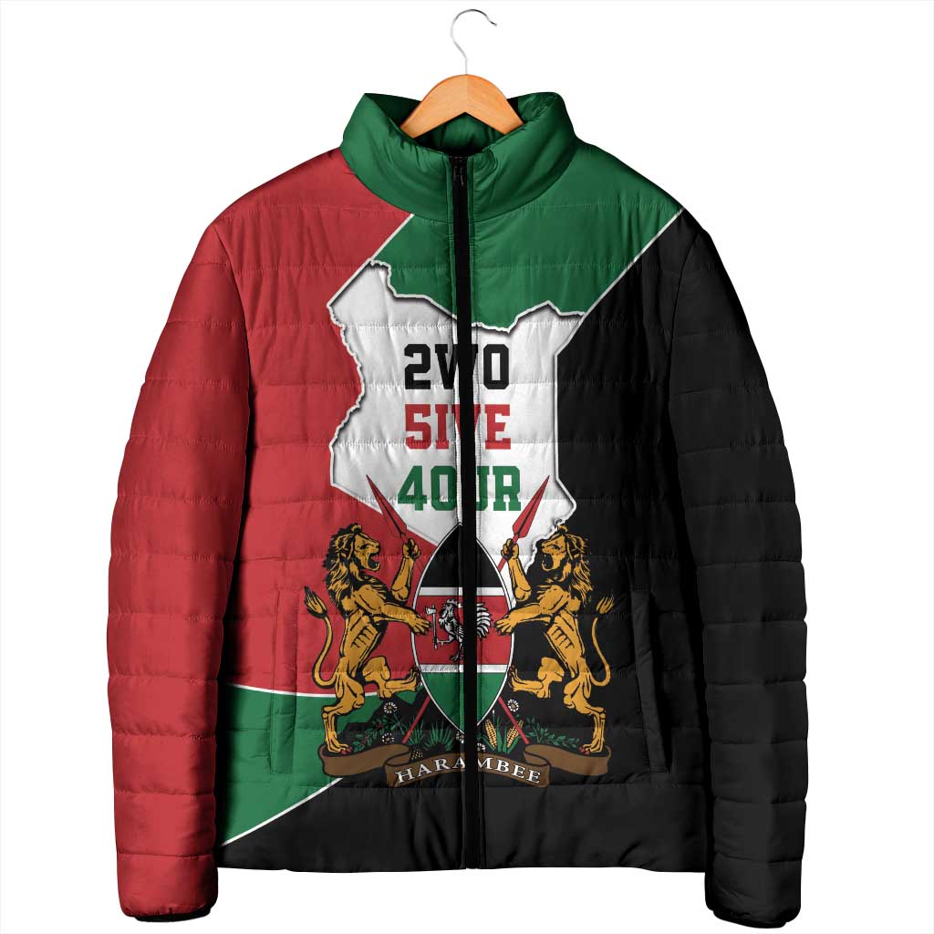 Kenya 254 Padded Jacket Kenyan Flag Map Double Lion Shield