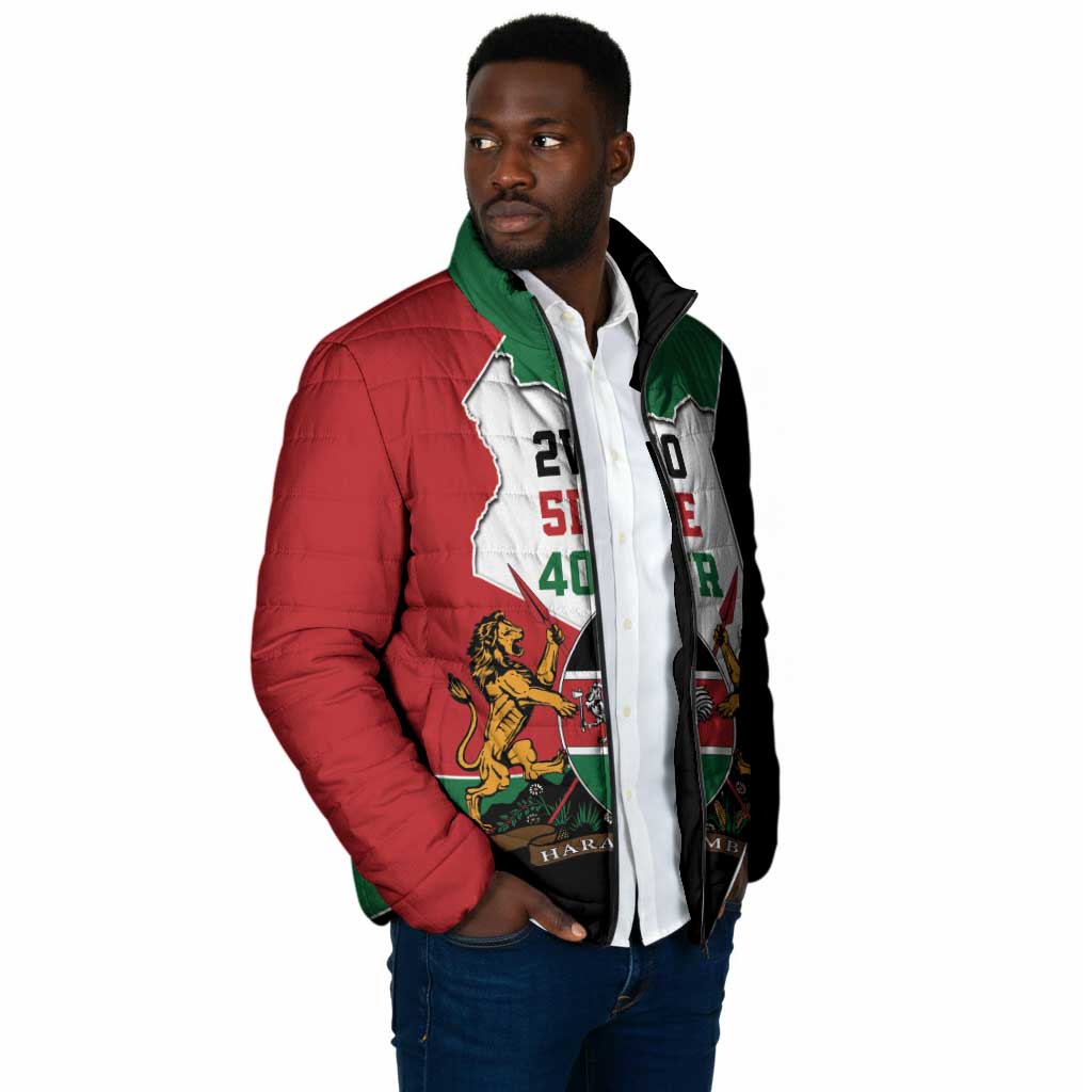 Kenya 254 Padded Jacket Kenyan Flag Map Double Lion Shield