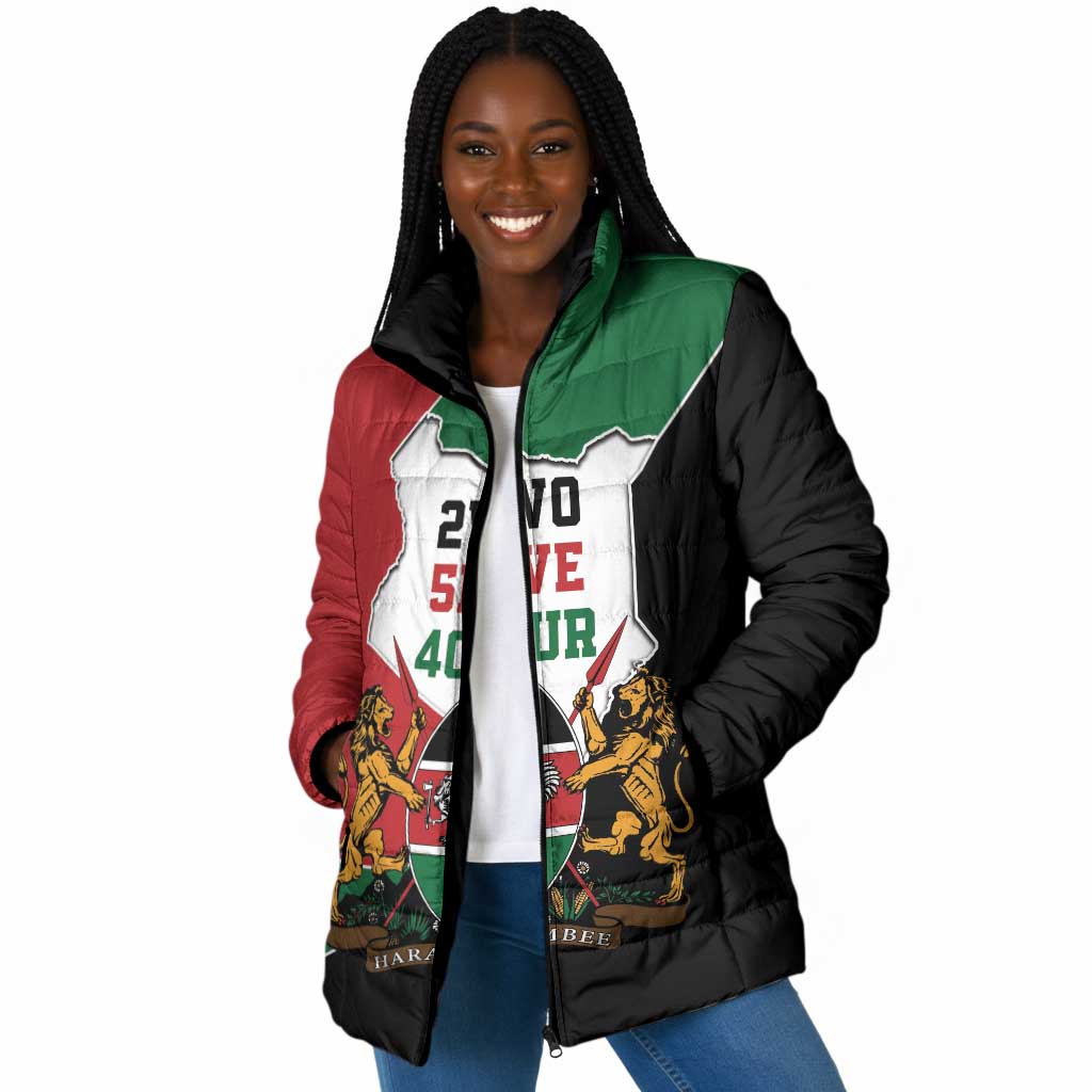 Kenya 254 Padded Jacket Kenyan Flag Map Double Lion Shield