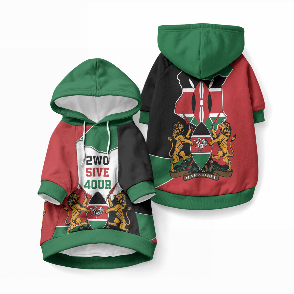 Kenya 254 Pet Hoodie Kenyan Flag Map Double Lion Shield