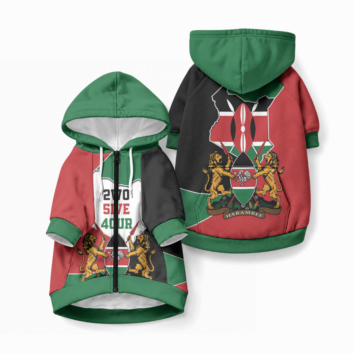 Kenya 254 Pet Hoodie Kenyan Flag Map Double Lion Shield