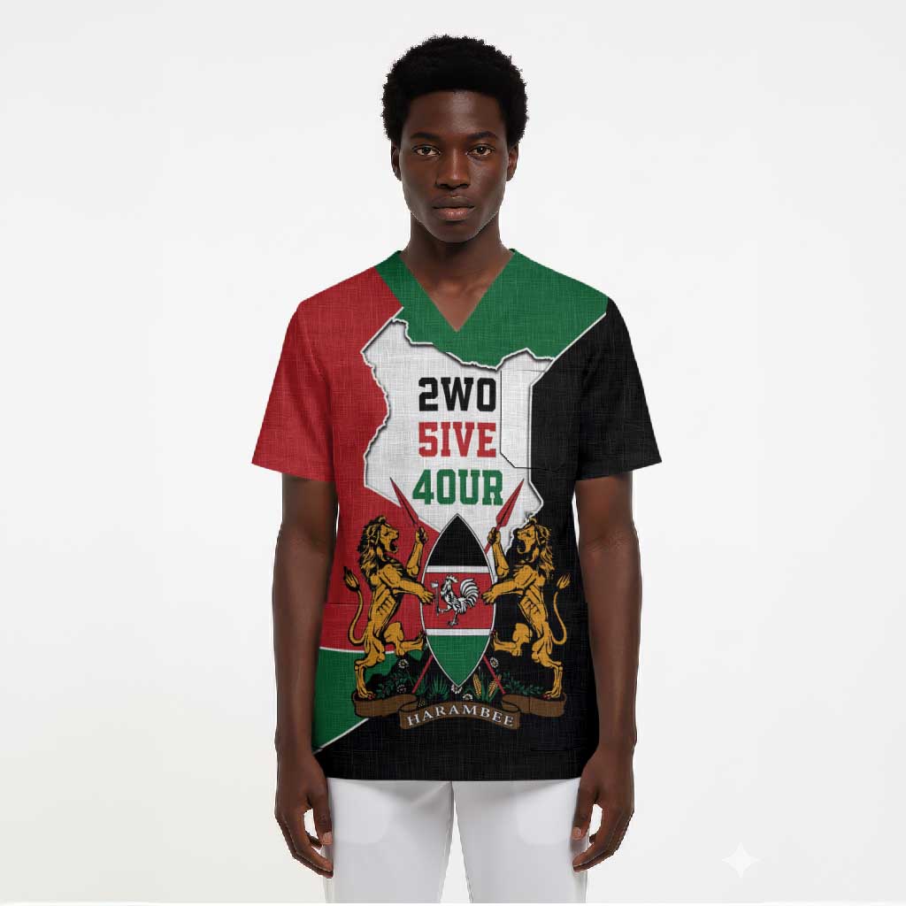 Kenya 254 Scrub Top Kenyan Flag Map Double Lion Shield