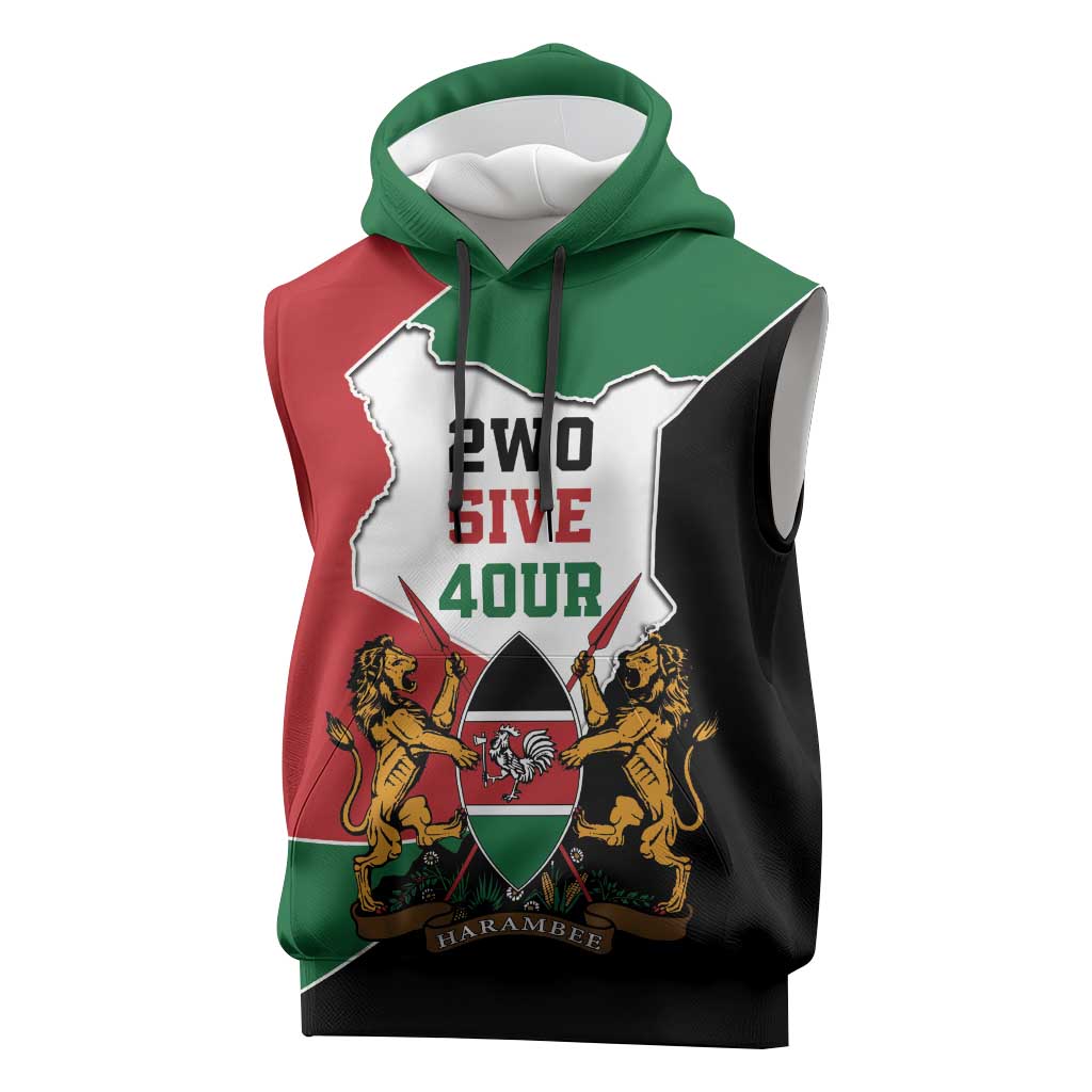 Kenya 254 Sleeveless Hoodie Kenyan Flag Map Double Lion Shield - African Pride