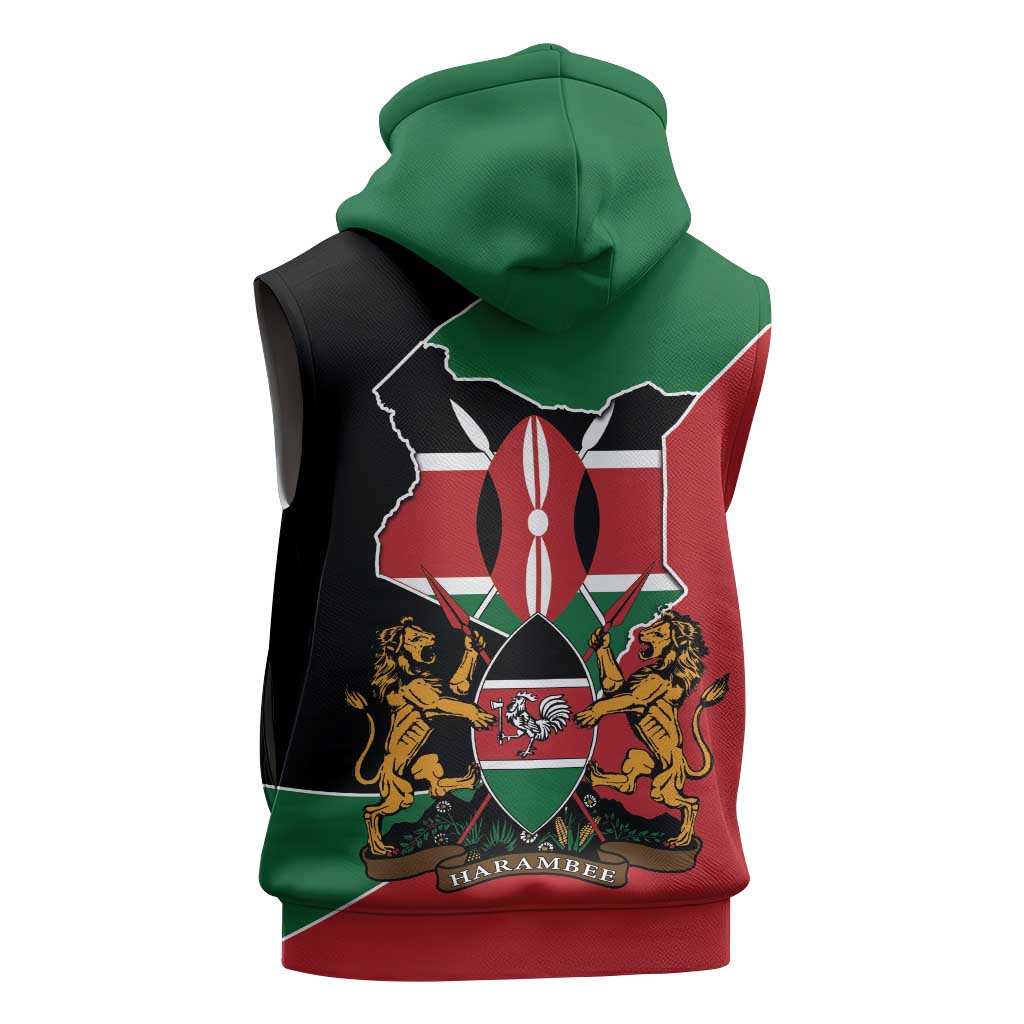 Kenya 254 Sleeveless Hoodie Kenyan Flag Map Double Lion Shield - African Pride