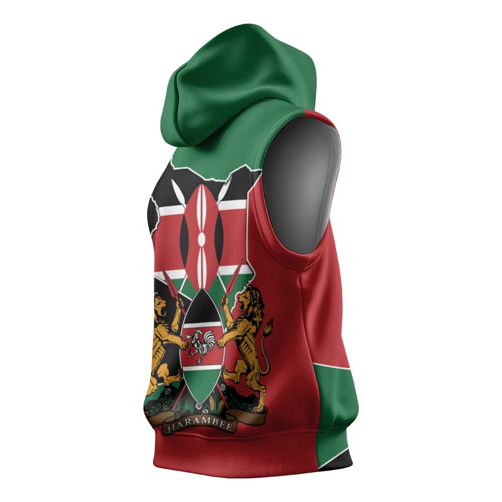 Kenya 254 Sleeveless Hoodie Kenyan Flag Map Double Lion Shield - African Pride