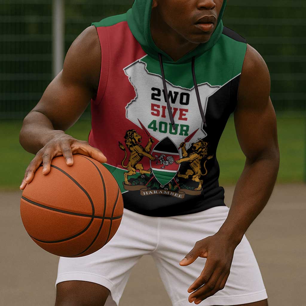 Kenya 254 Sleeveless Hoodie Kenyan Flag Map Double Lion Shield - African Pride