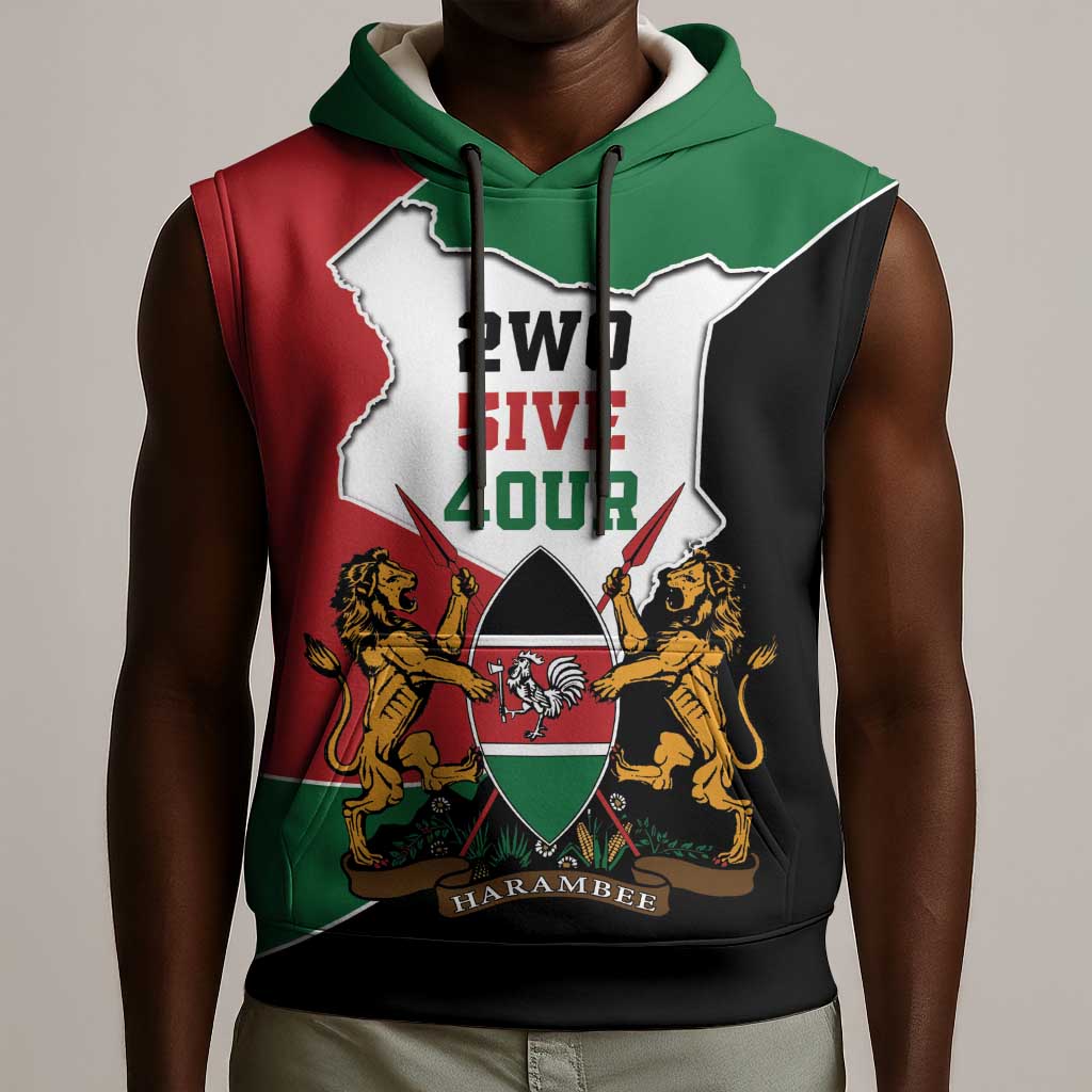 Kenya 254 Sleeveless Hoodie Kenyan Flag Map Double Lion Shield - African Pride