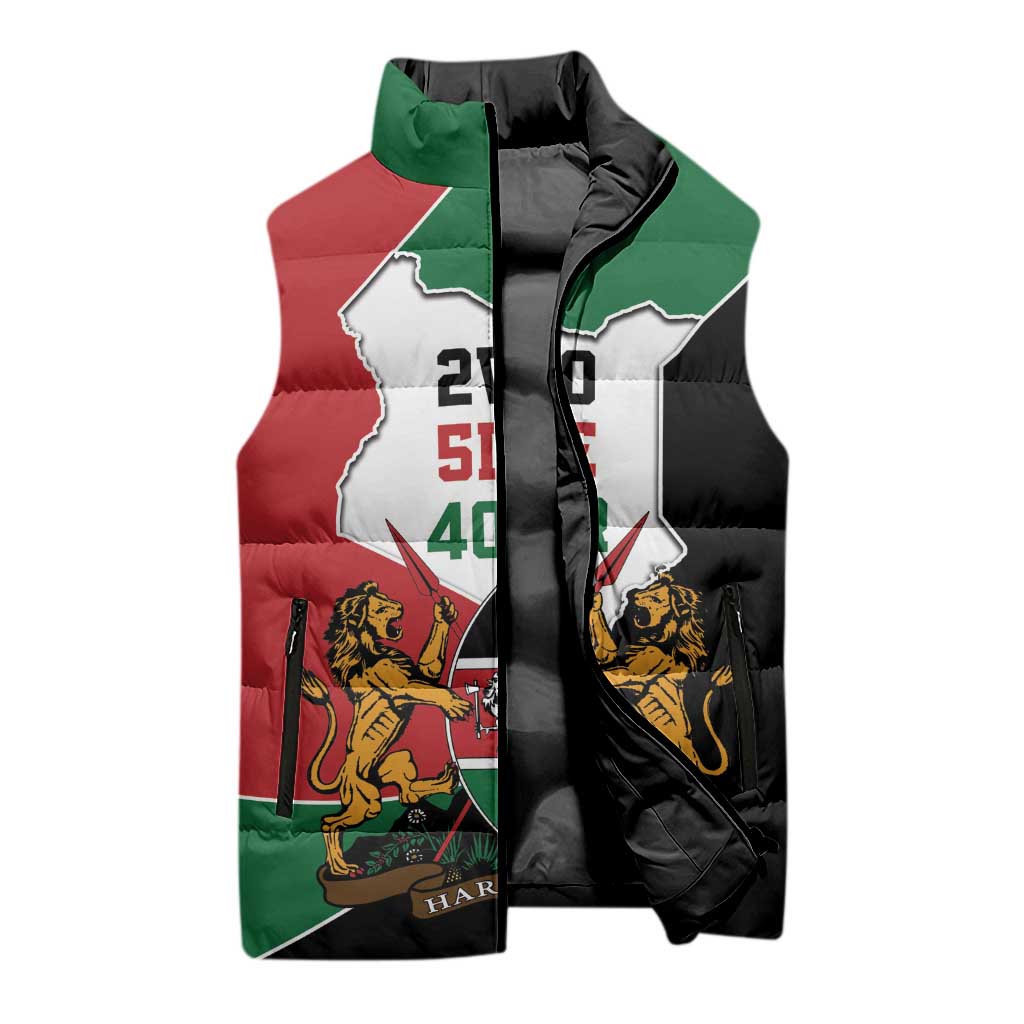 Kenya 254 Sleeveless Puffer Jacket Kenyan Flag Map Double Lion Shield
